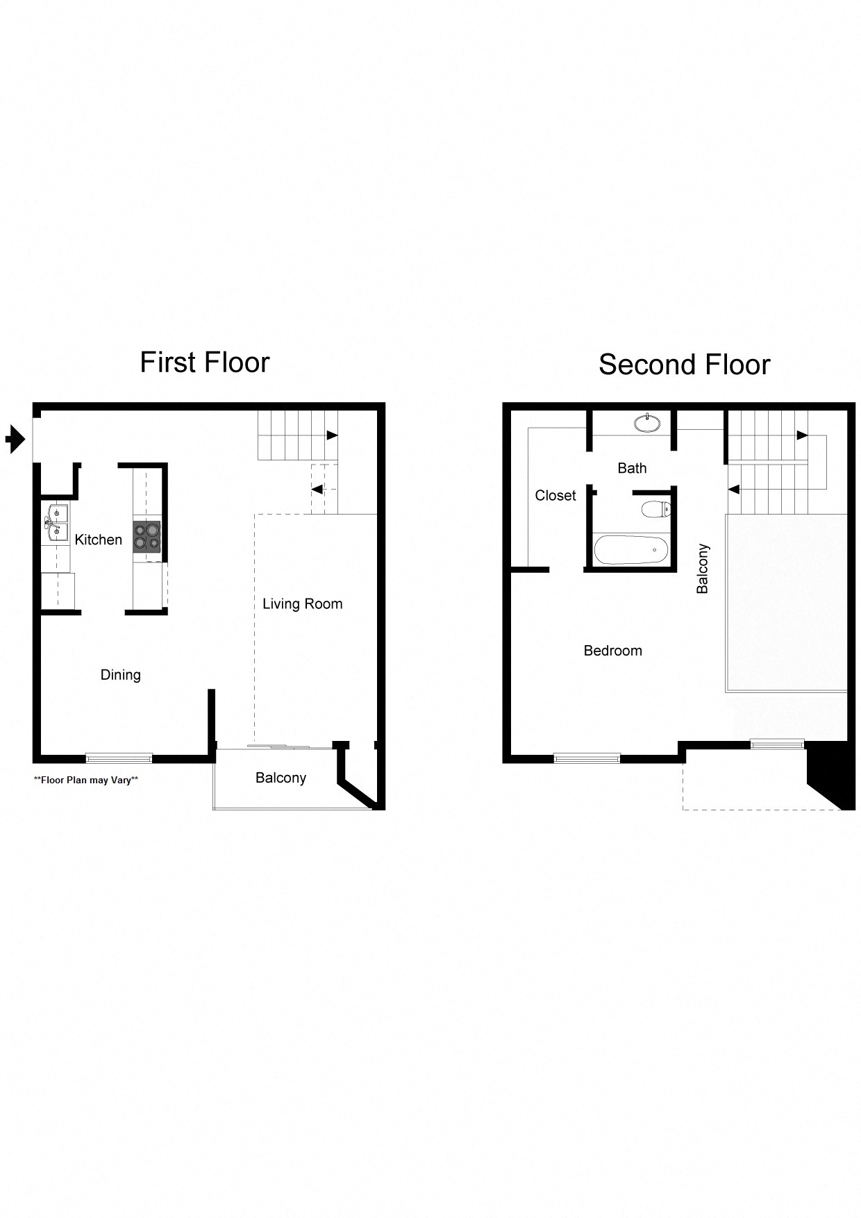 Floor plan for 1 bed, 1 bath, 935 sqft